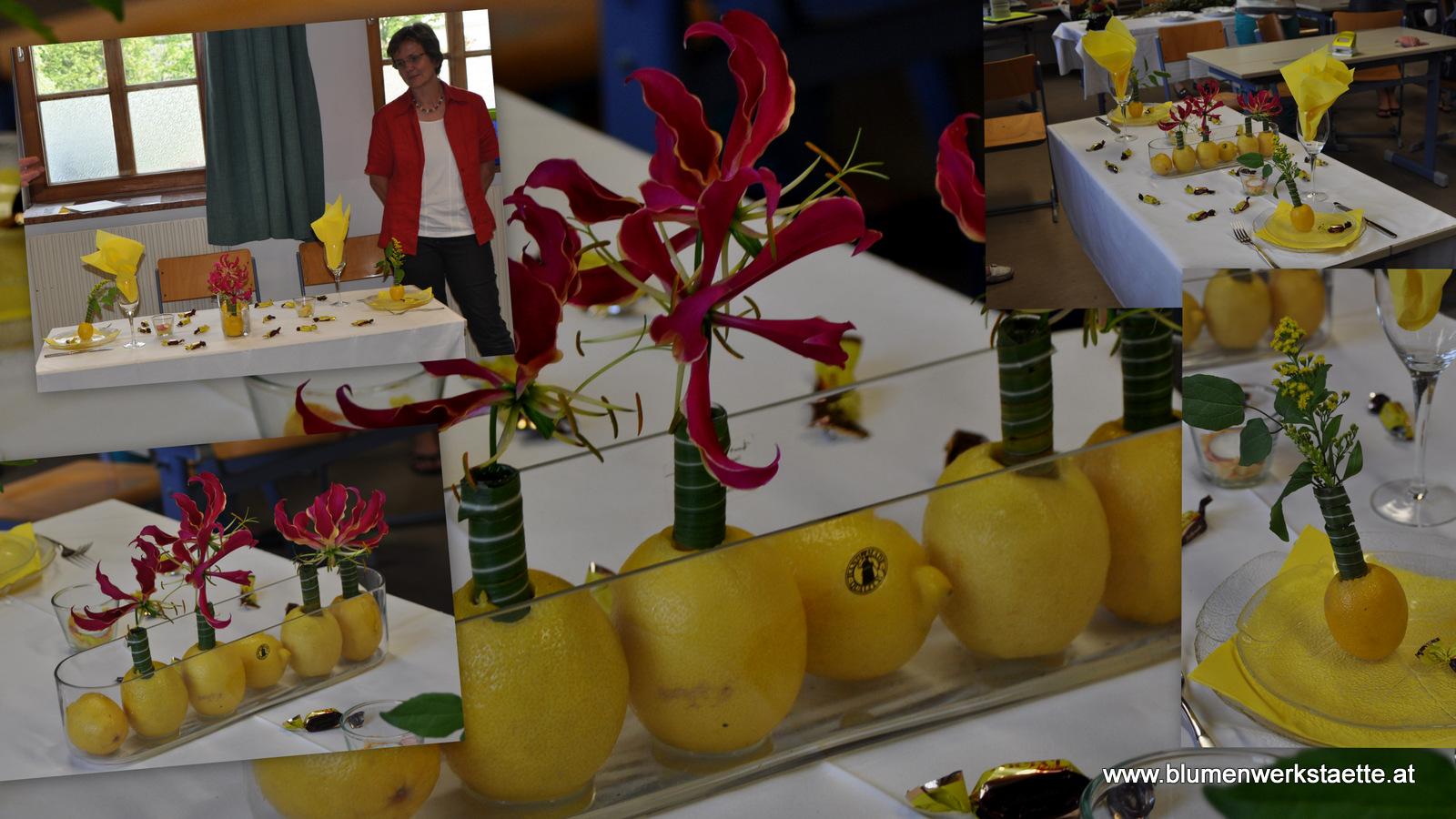 Tischdekoration mit Zitronen 